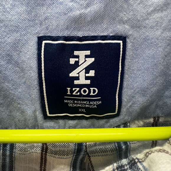 IZOD Mens XXL Long Sleeve Button Down Plaid Shirt White Blue Brown Essential Dad - Picture 3 of 8